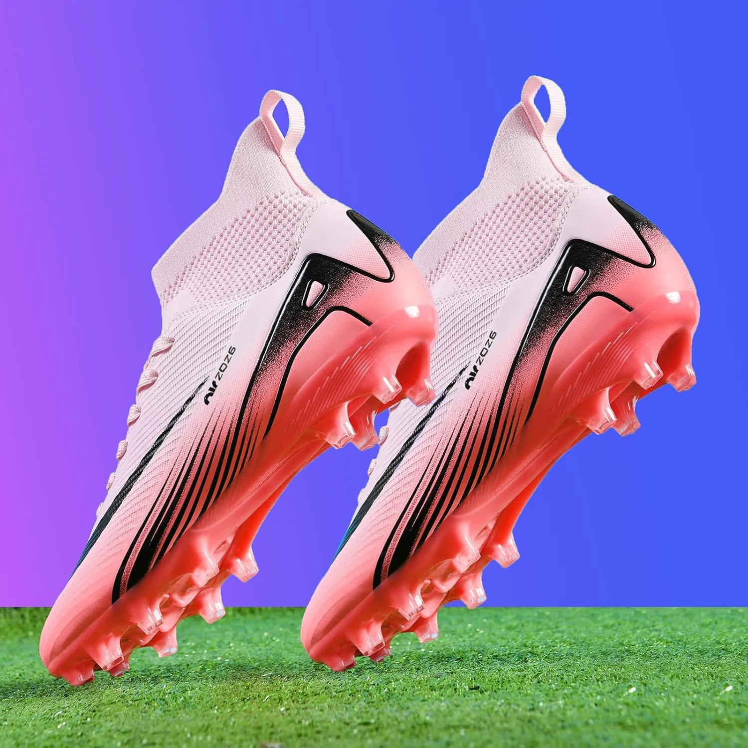 SARW Men's High-Top Soccer Cleats Football Shoes for Boys Girls Beginners Lightweight Youth Professional Indoor Outdoor Sports Athletic Baseball Lacrosse Sneaker Mint Green/Blue/White/Pink