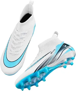 SARW Men's High-Top Soccer Cleats Football Shoes for Boys Girls Beginners Lightweight Youth Professional Indoor Outdoor Sports Athletic Baseball Lacrosse Sneaker Mint Green/Blue/White/Pink