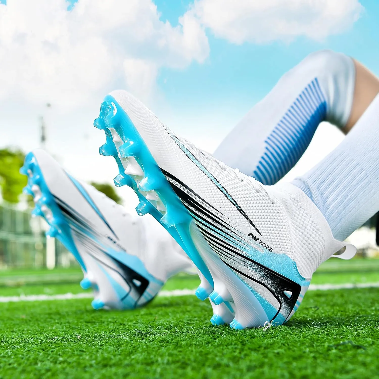 SARW Men's High-Top Soccer Cleats Football Shoes for Boys Girls Beginners Lightweight Youth Professional Indoor Outdoor Sports Athletic Baseball Lacrosse Sneaker Mint Green/Blue/White/Pink