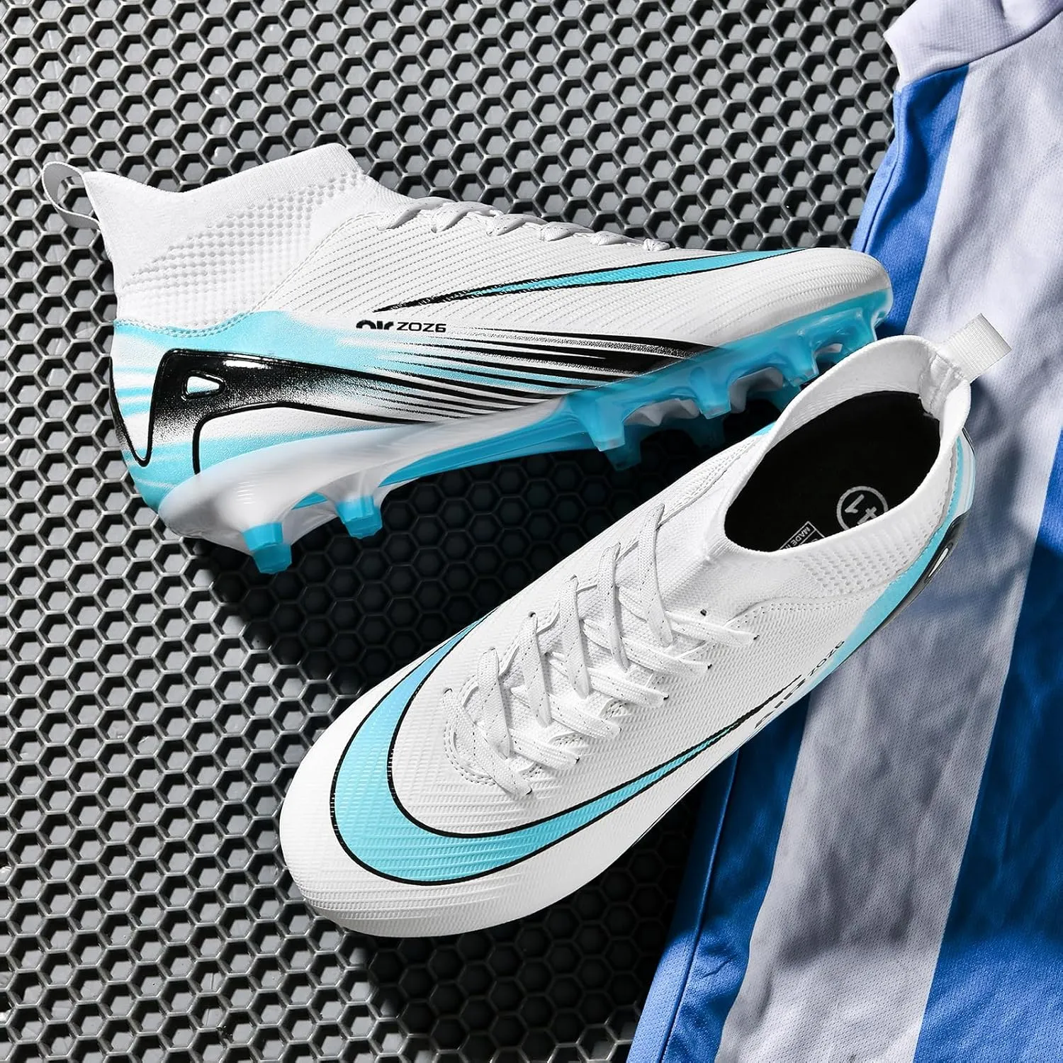 SARW Men's High-Top Soccer Cleats Football Shoes for Boys Girls Beginners Lightweight Youth Professional Indoor Outdoor Sports Athletic Baseball Lacrosse Sneaker Mint Green/Blue/White/Pink