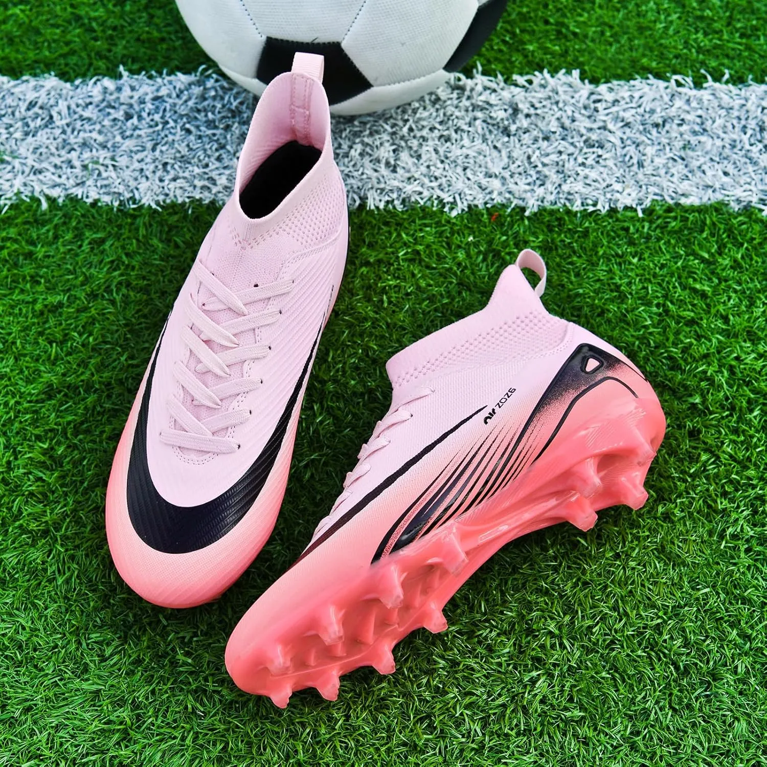 SARW Men's High-Top Soccer Cleats Football Shoes for Boys Girls Beginners Lightweight Youth Professional Indoor Outdoor Sports Athletic Baseball Lacrosse Sneaker Mint Green/Blue/White/Pink
