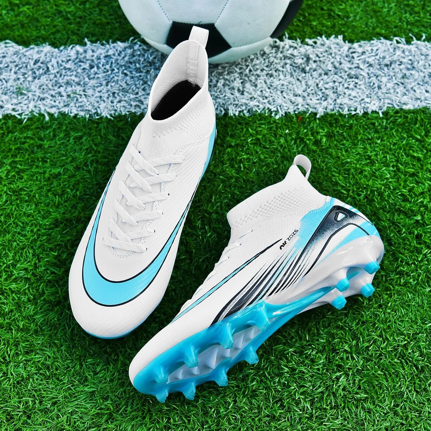 SARW Men's High-Top Soccer Cleats Football Shoes for Boys Girls Beginners Lightweight Youth Professional Indoor Outdoor Sports Athletic Baseball Lacrosse Sneaker Mint Green/Blue/White/Pink