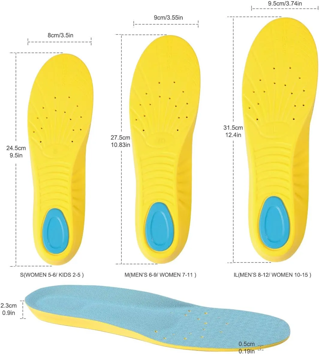Shoes Inserts Memory Foam Insoles Shock Absorption Pain Relief Plantar Fasciitis Arch Supports Breathable PU Sports Feet Insoles for Men Women and Kids,1 Pair (S（Women 5-6/ Kids 2-5）)