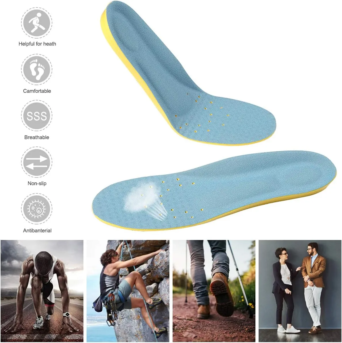 Shoes Inserts Memory Foam Insoles Shock Absorption Pain Relief Plantar Fasciitis Arch Supports Breathable PU Sports Feet Insoles for Men Women and Kids,1 Pair (S（Women 5-6/ Kids 2-5）)