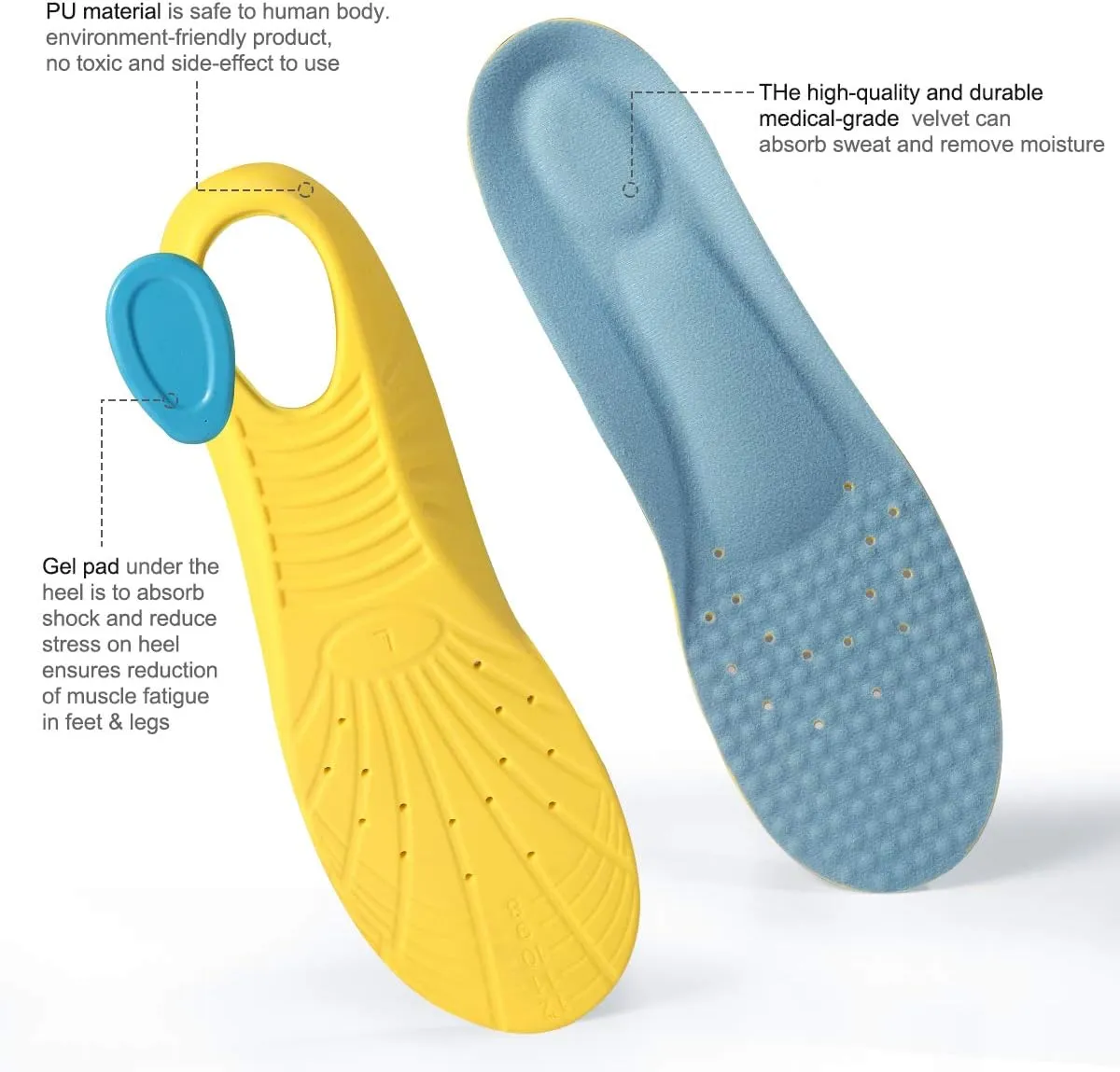Shoes Inserts Memory Foam Insoles Shock Absorption Pain Relief Plantar Fasciitis Arch Supports Breathable PU Sports Feet Insoles for Men Women and Kids,1 Pair (S（Women 5-6/ Kids 2-5）)
