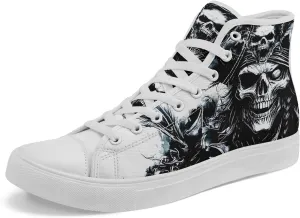 Skull Shoes High Top Canvas Sneakers for Men Women Classic Lace up Casual Trainers Plimsoles Flat Shoes Gothic Walking Streetwear