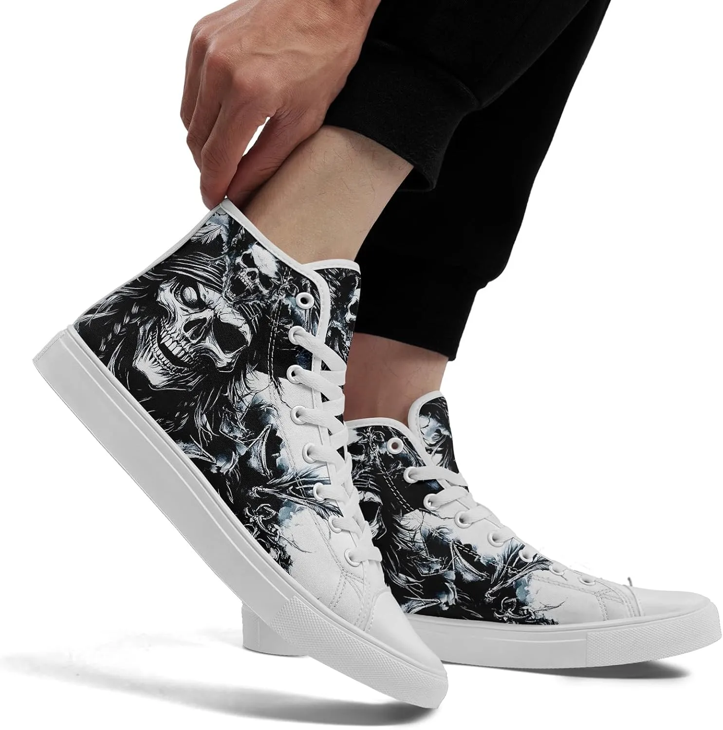Skull Shoes High Top Canvas Sneakers for Men Women Classic Lace up Casual Trainers Plimsoles Flat Shoes Gothic Walking Streetwear