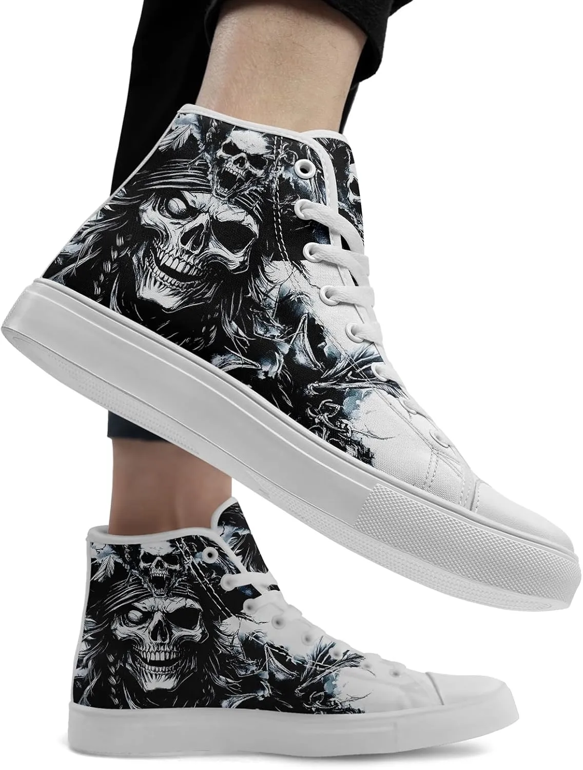 Skull Shoes High Top Canvas Sneakers for Men Women Classic Lace up Casual Trainers Plimsoles Flat Shoes Gothic Walking Streetwear