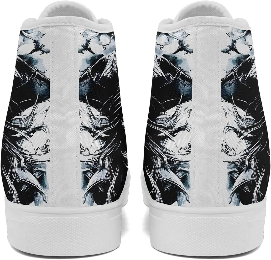 Skull Shoes High Top Canvas Sneakers for Men Women Classic Lace up Casual Trainers Plimsoles Flat Shoes Gothic Walking Streetwear