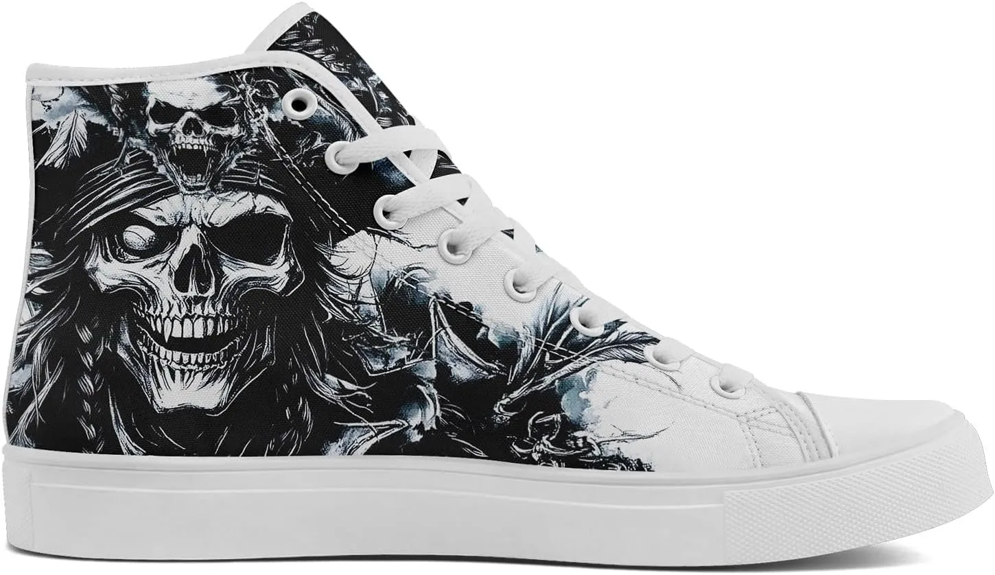 Skull Shoes High Top Canvas Sneakers for Men Women Classic Lace up Casual Trainers Plimsoles Flat Shoes Gothic Walking Streetwear