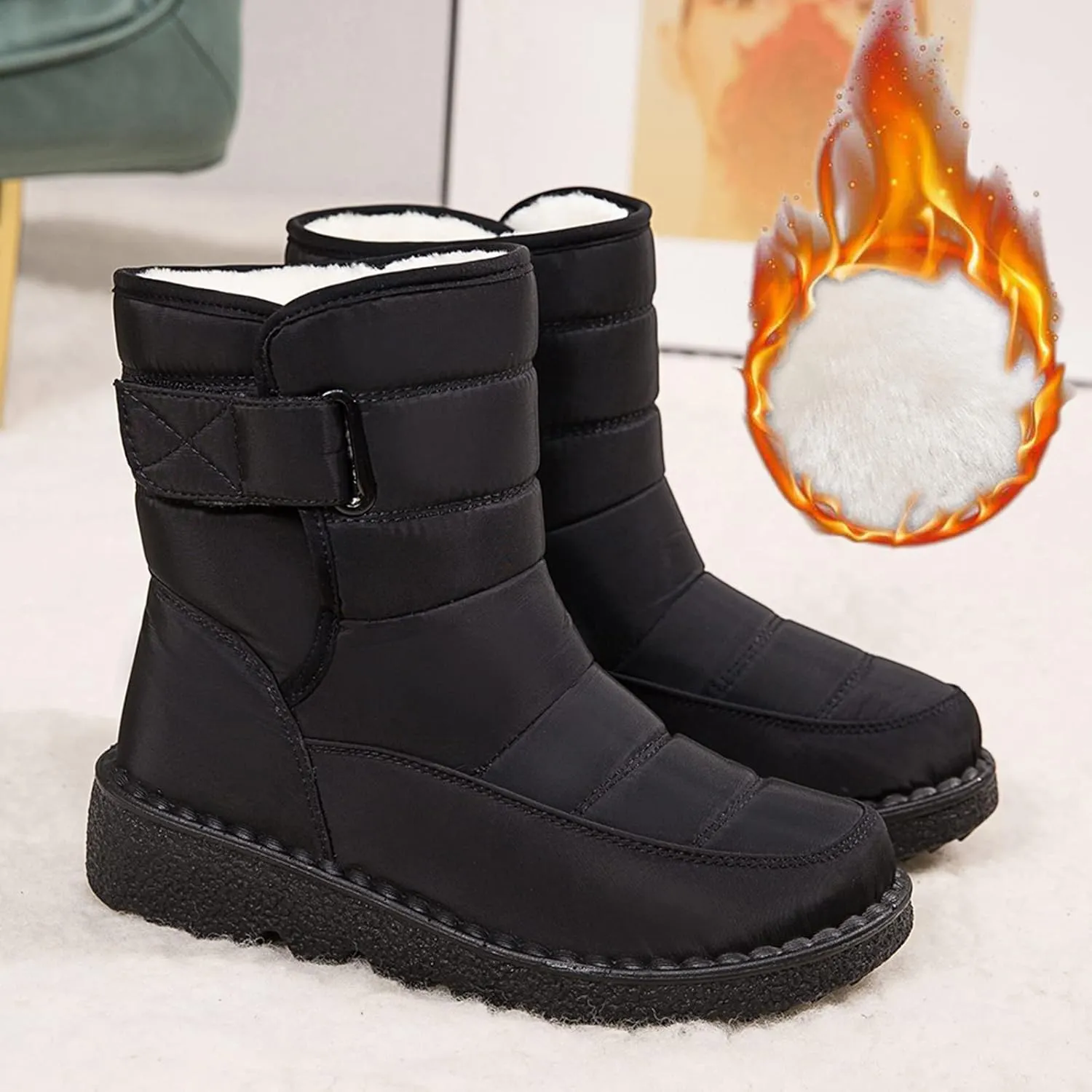 Snow Boots for Women, Warm Lined Snow-Boots Winter Shoes Mid Calf Booties Hiking Outdoor Short Shoes