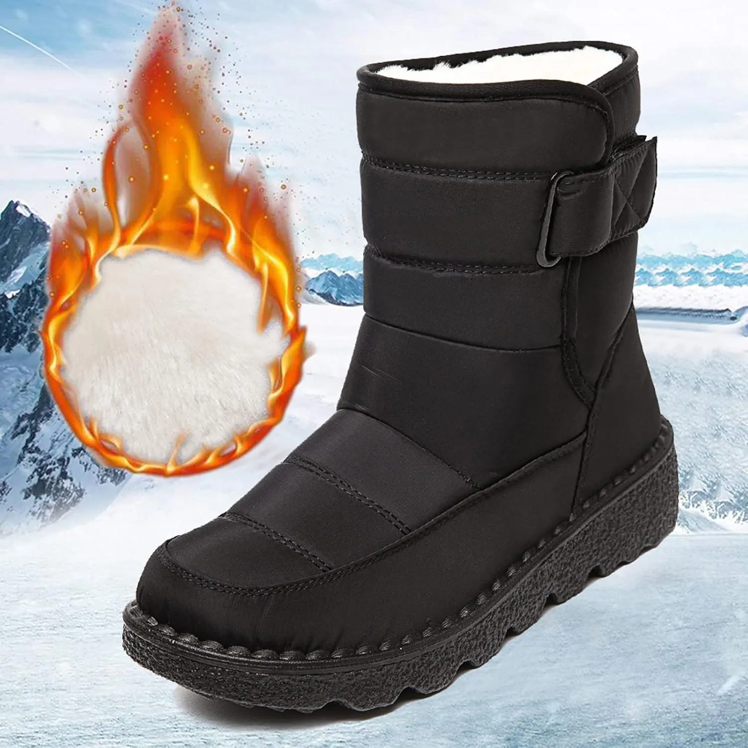 Snow Boots for Women, Warm Lined Snow-Boots Winter Shoes Mid Calf Booties Hiking Outdoor Short Shoes