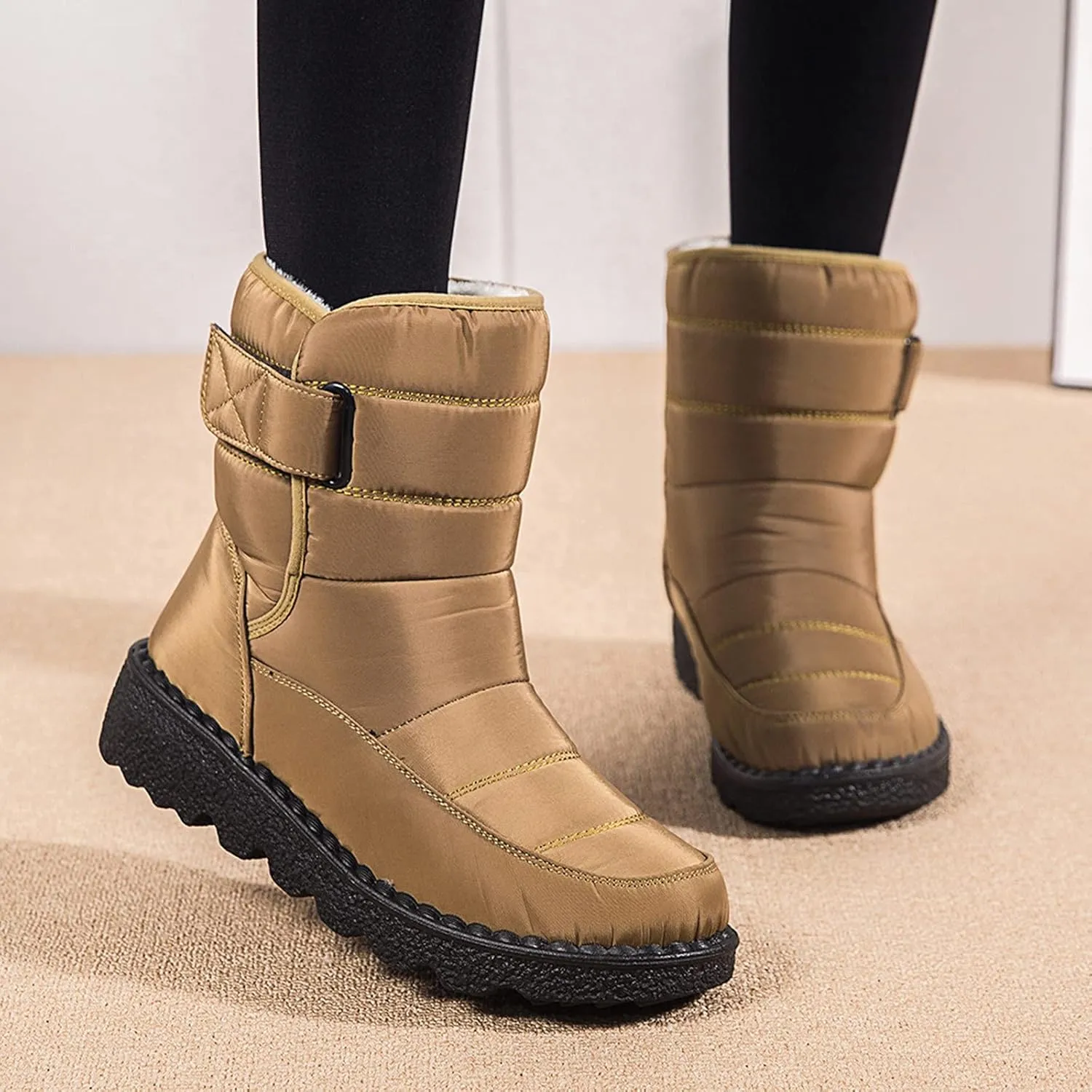 Snow Boots for Women, Warm Lined Snow-Boots Winter Shoes Mid Calf Booties Hiking Outdoor Short Shoes