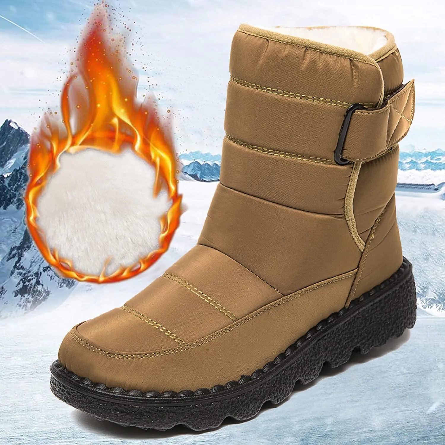 Snow Boots for Women, Warm Lined Snow-Boots Winter Shoes Mid Calf Booties Hiking Outdoor Short Shoes