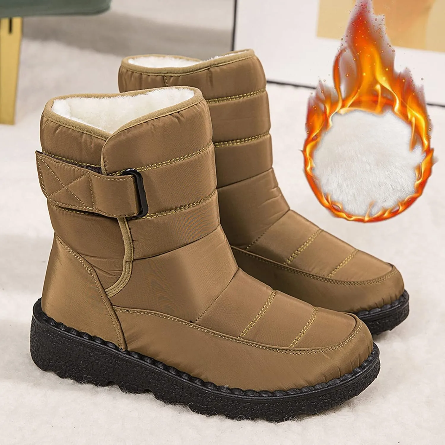 Snow Boots for Women, Warm Lined Snow-Boots Winter Shoes Mid Calf Booties Hiking Outdoor Short Shoes