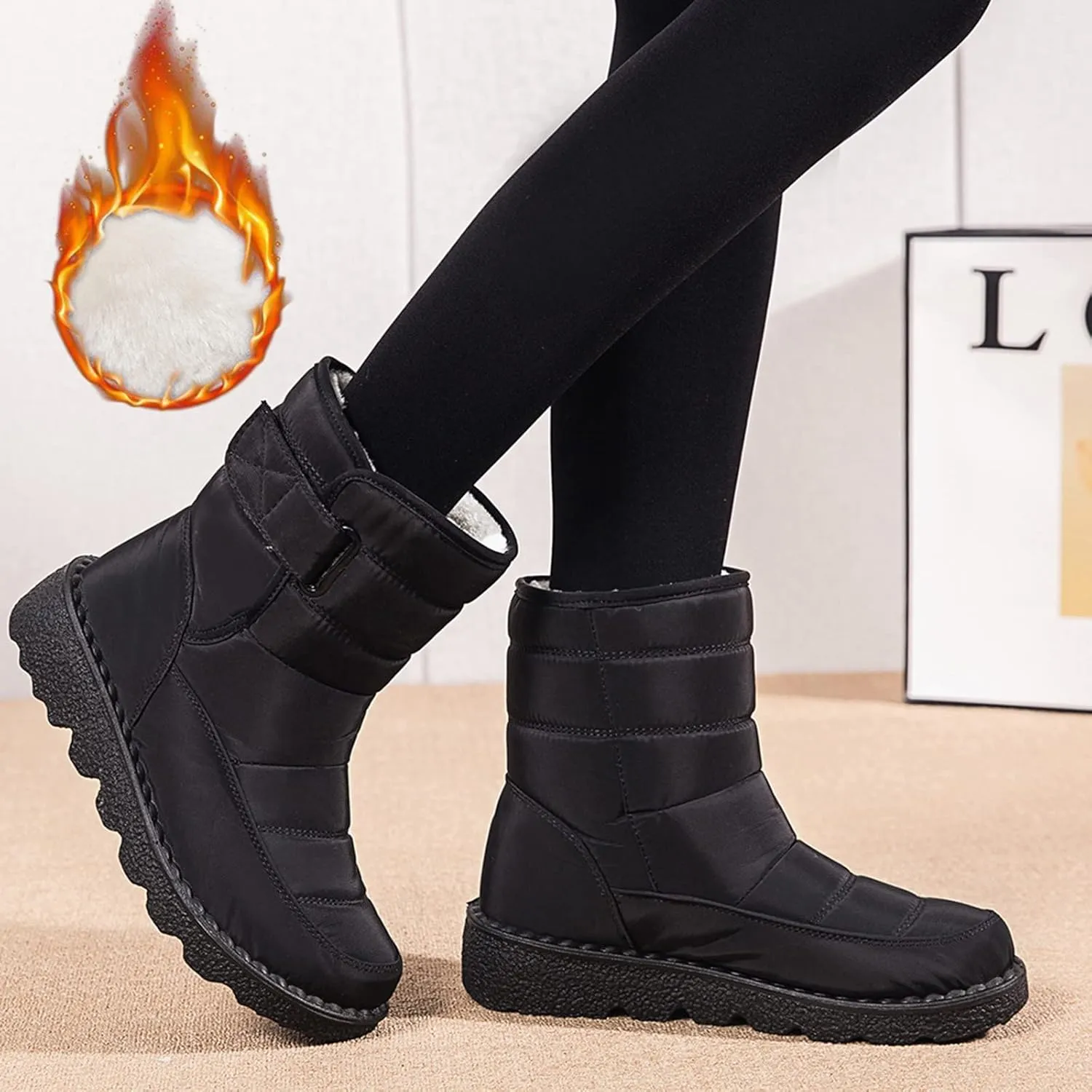 Snow Boots for Women, Warm Lined Snow-Boots Winter Shoes Mid Calf Booties Hiking Outdoor Short Shoes