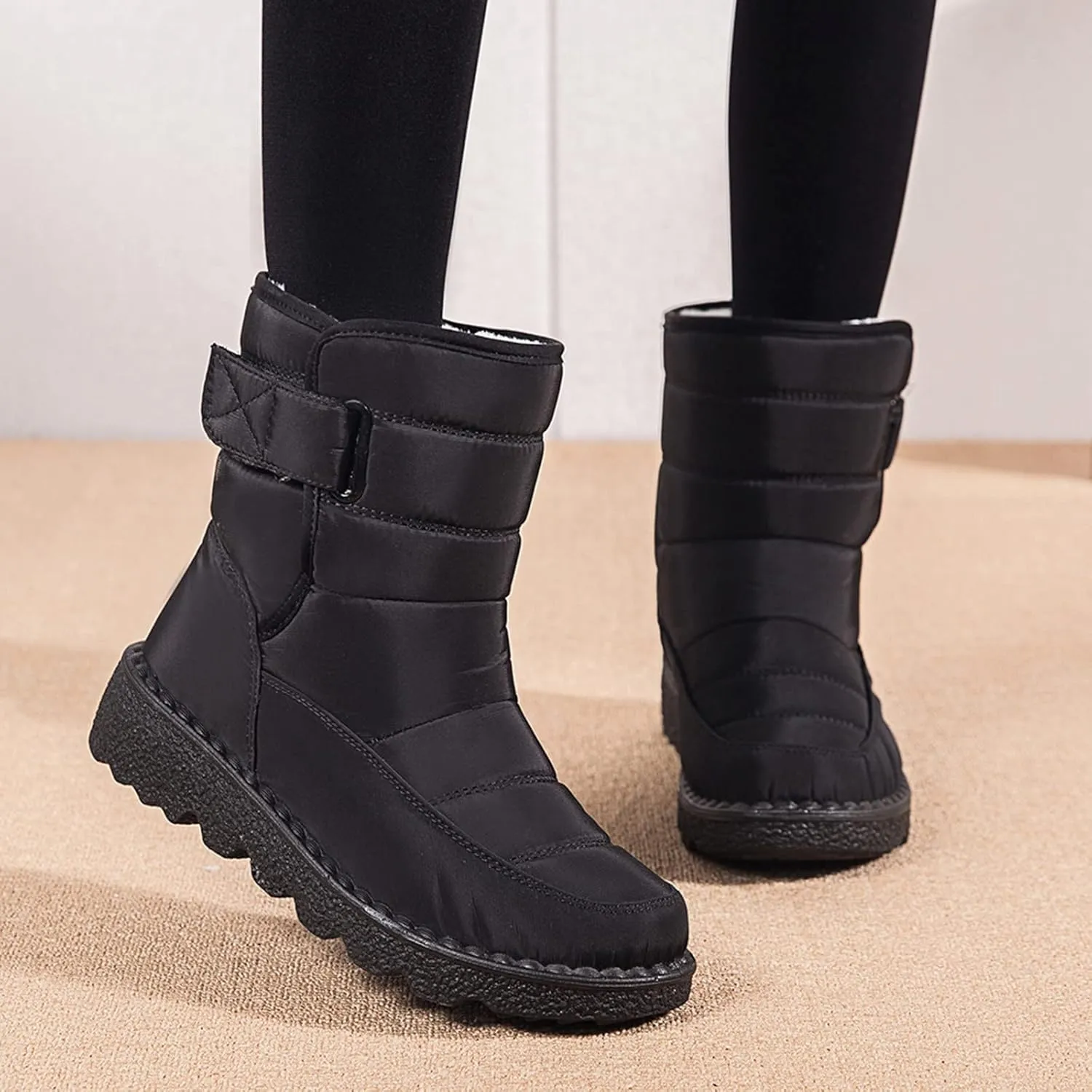 Snow Boots for Women, Warm Lined Snow-Boots Winter Shoes Mid Calf Booties Hiking Outdoor Short Shoes