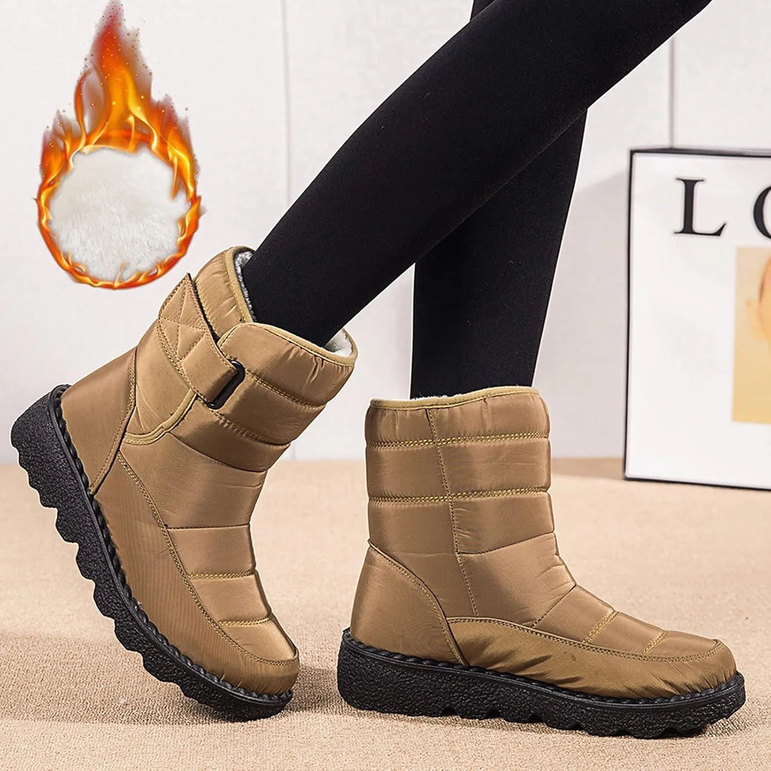 Snow Boots for Women, Warm Lined Snow-Boots Winter Shoes Mid Calf Booties Hiking Outdoor Short Shoes