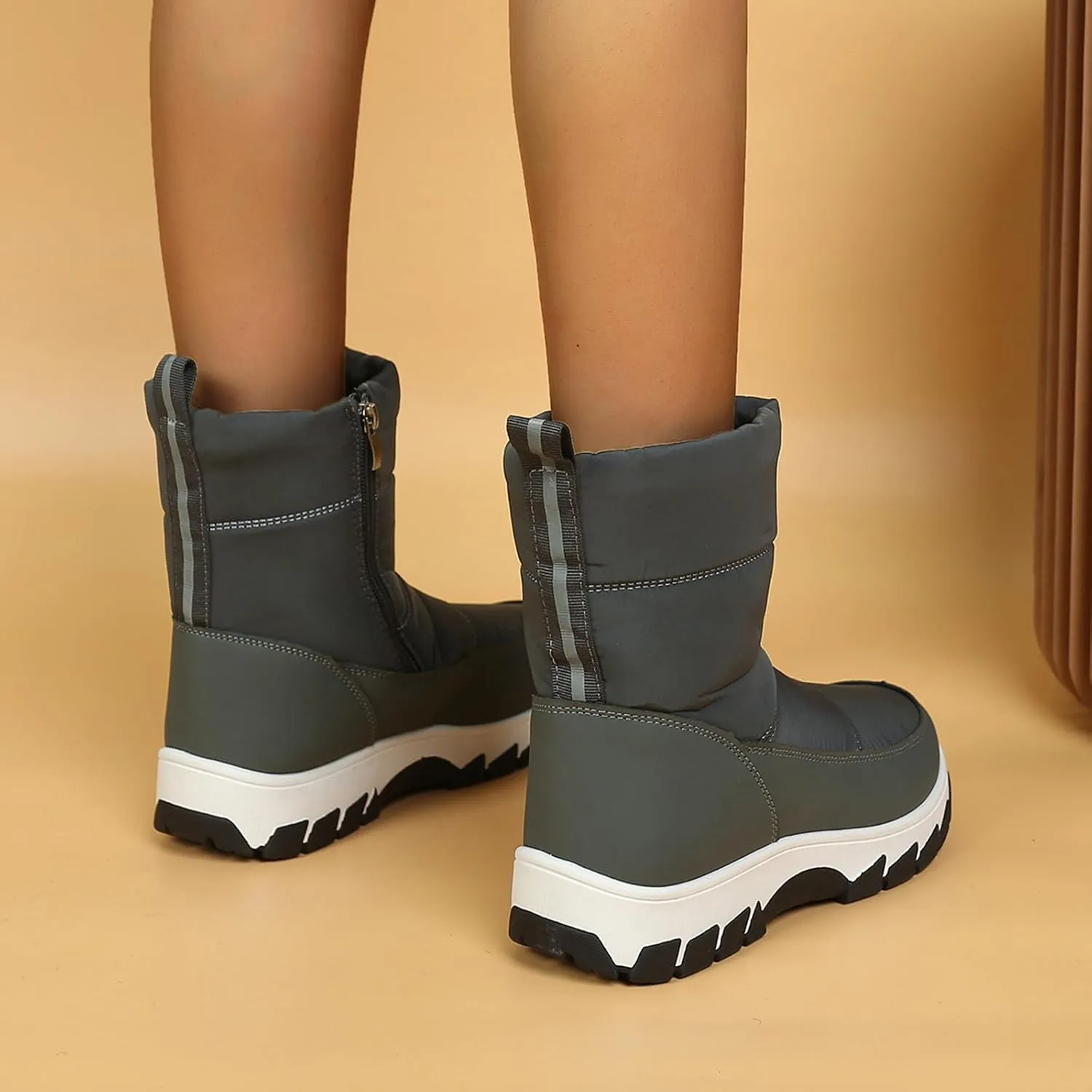 Snow Boots for Women Waterproof Mid Calf Boots Women Winter Warmth Plush Fabric Side Zipper Flat Bottom Cotton Boots