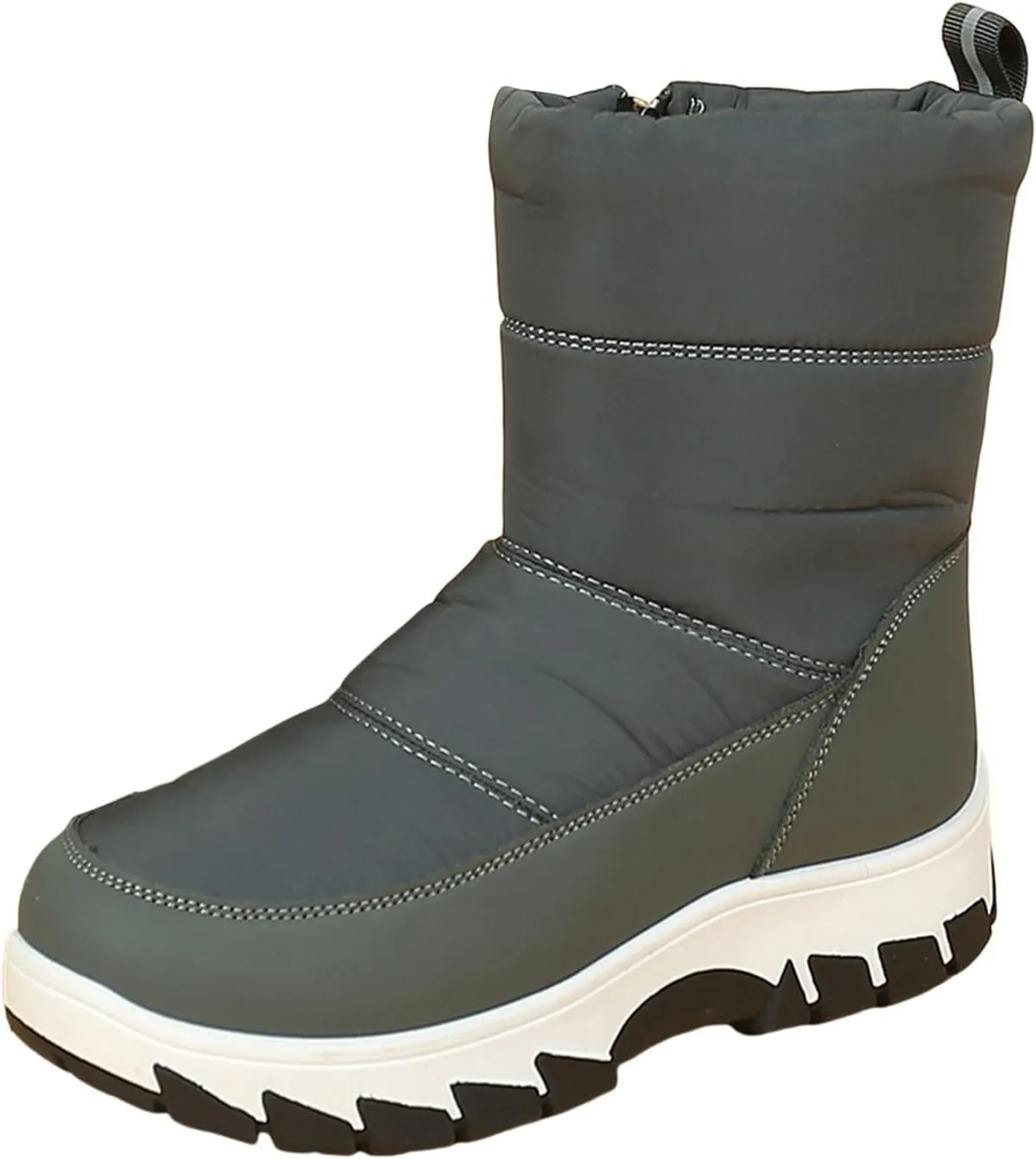 Snow Boots for Women Waterproof Mid Calf Boots Women Winter Warmth Plush Fabric Side Zipper Flat Bottom Cotton Boots