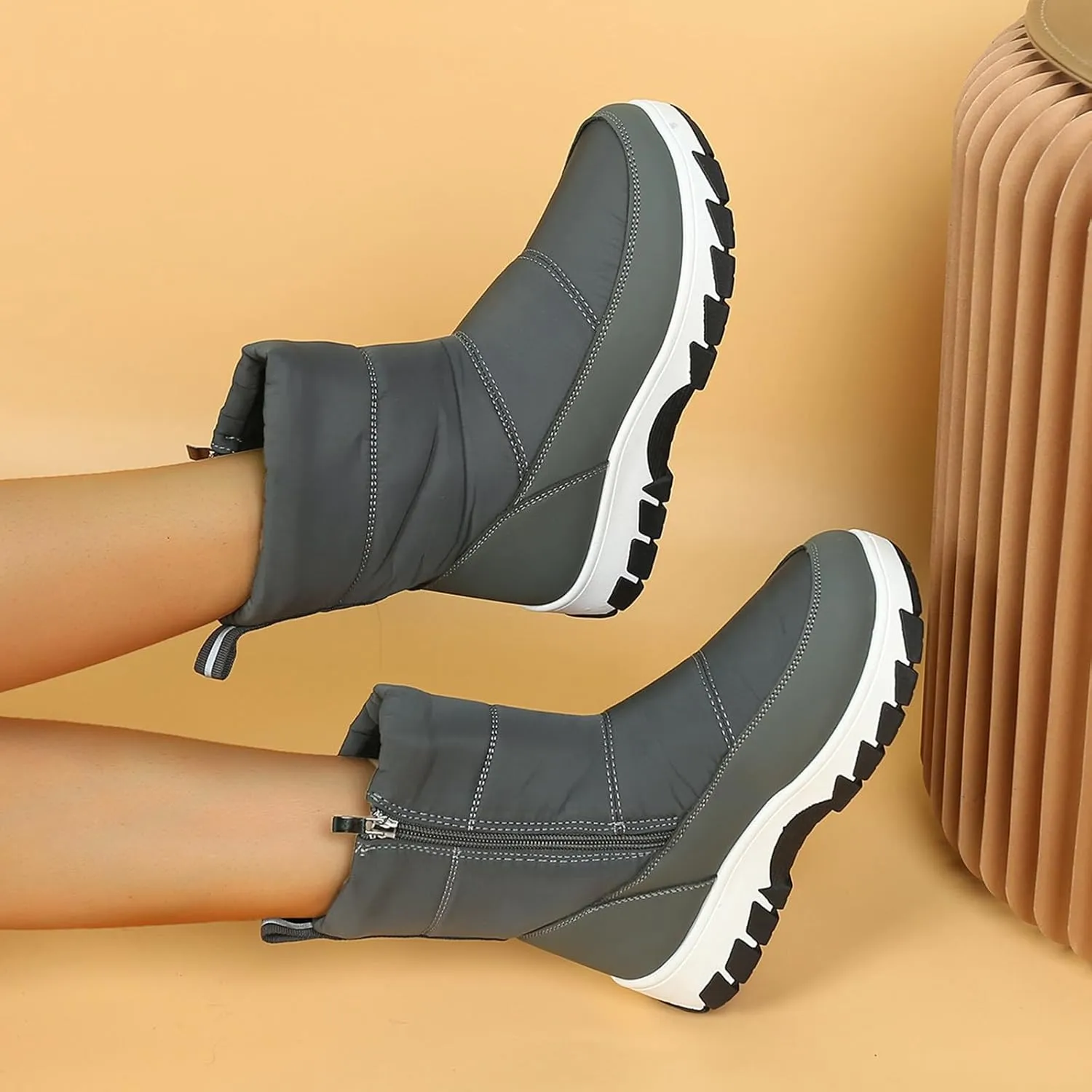 Snow Boots for Women Waterproof Mid Calf Boots Women Winter Warmth Plush Fabric Side Zipper Flat Bottom Cotton Boots