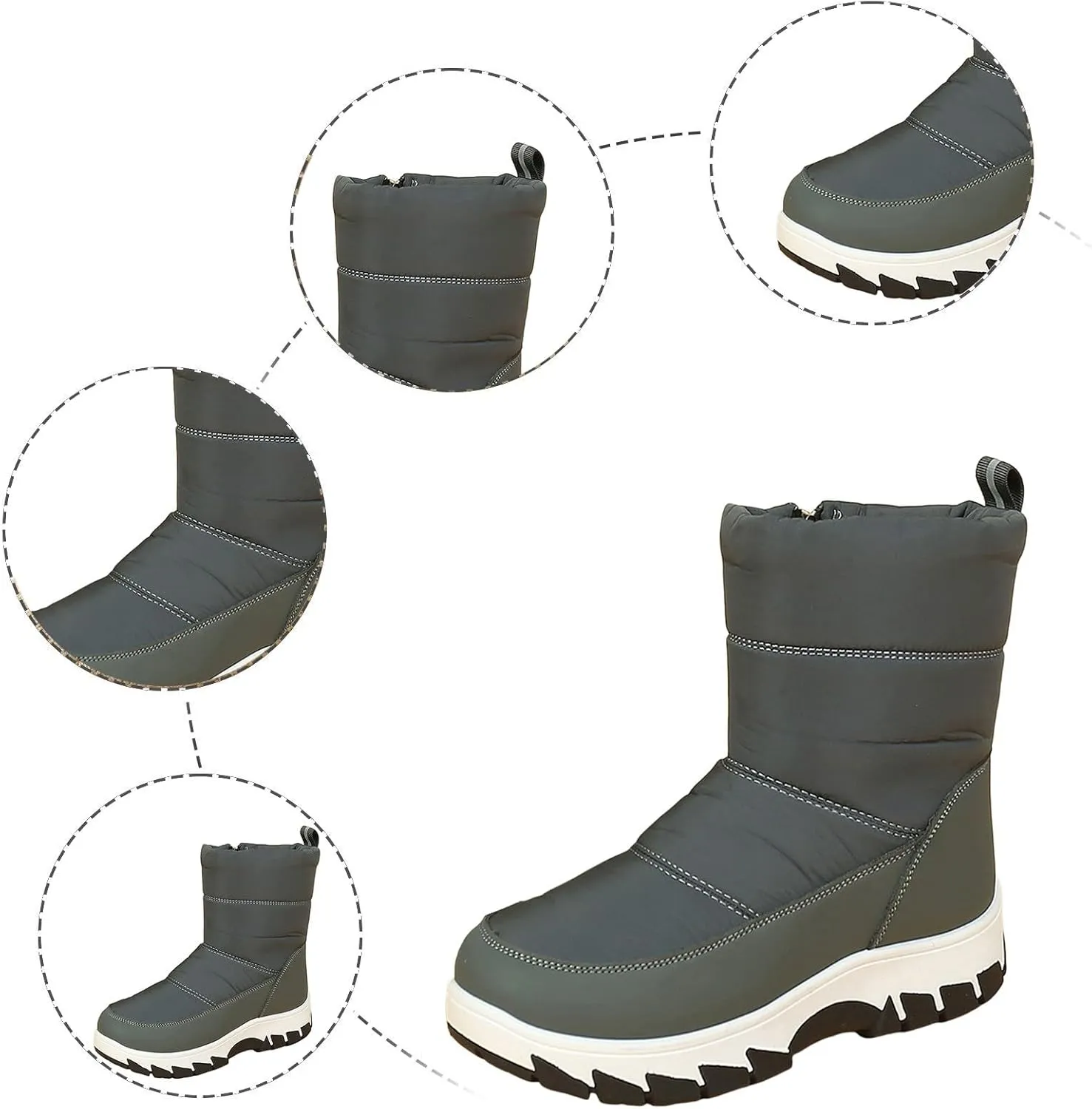 Snow Boots for Women Waterproof Mid Calf Boots Women Winter Warmth Plush Fabric Side Zipper Flat Bottom Cotton Boots
