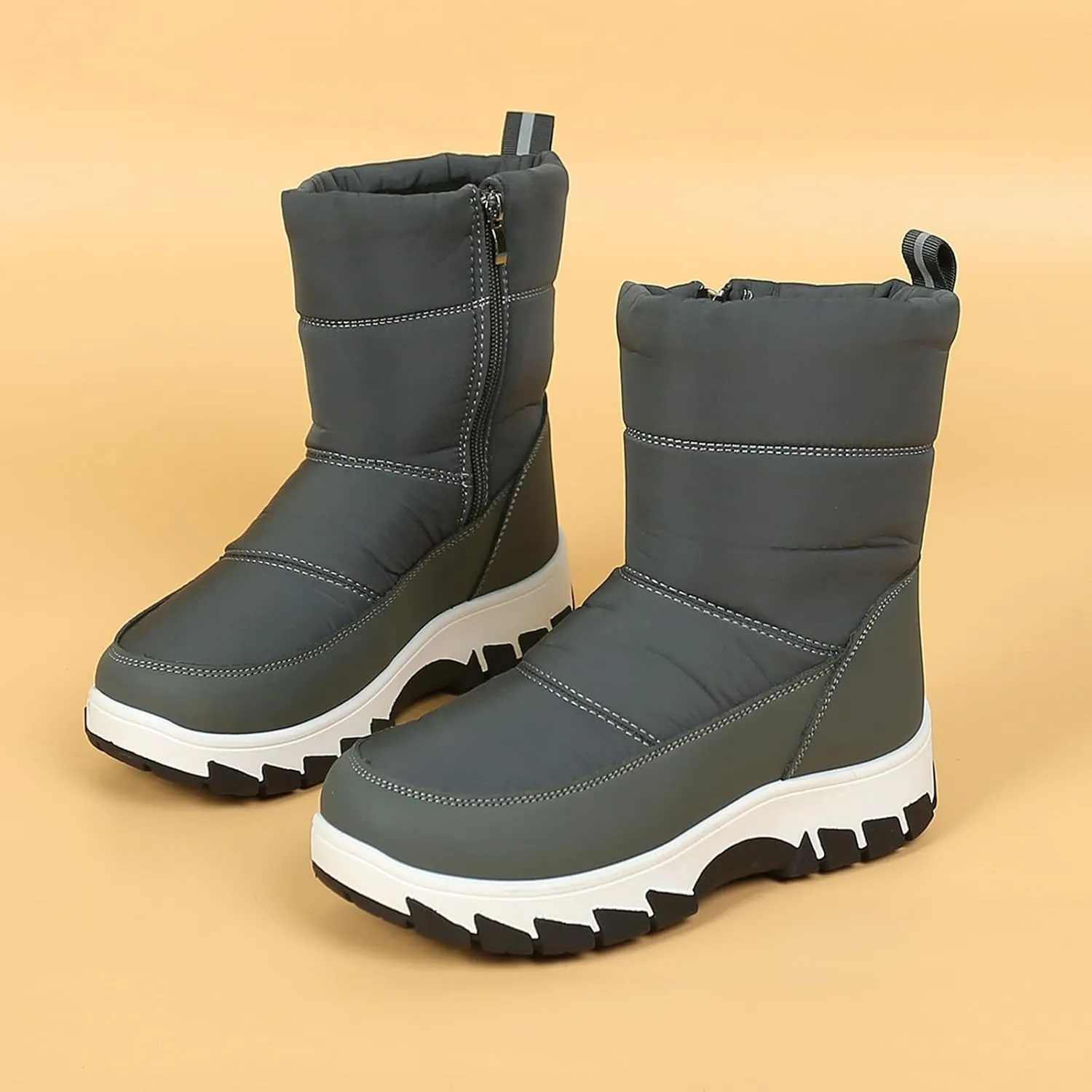 Snow Boots for Women Waterproof Mid Calf Boots Women Winter Warmth Plush Fabric Side Zipper Flat Bottom Cotton Boots