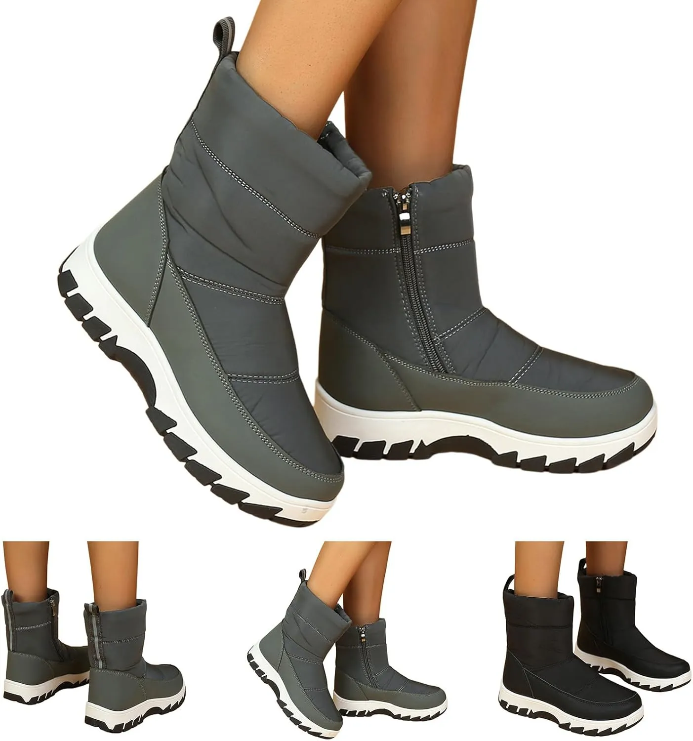 Snow Boots for Women Waterproof Mid Calf Boots Women Winter Warmth Plush Fabric Side Zipper Flat Bottom Cotton Boots
