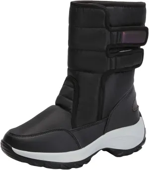 Snow Boots Women Winter Shoes Water-proof Insulated with Hook Loop Warm Fleece Lined Mid Calf Boots Anti Slip Ankle Boots Fashion Sneakers Outdoor Walking Shoes for Women Ladies Girls