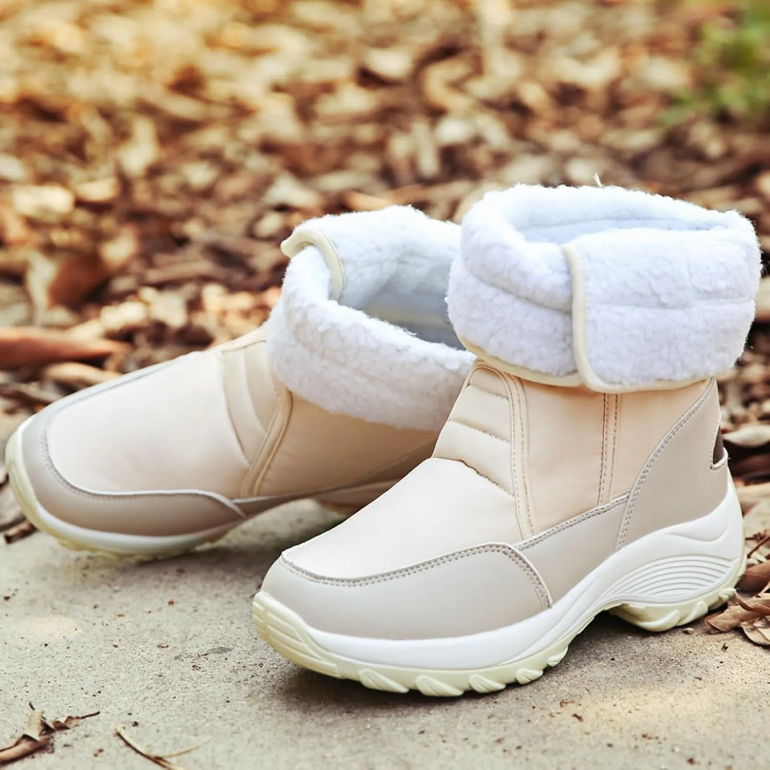 Snow Boots Women Winter Shoes Water-proof Insulated with Hook Loop Warm Fleece Lined Mid Calf Boots Anti Slip Ankle Boots Fashion Sneakers Outdoor Walking Shoes for Women Ladies Girls