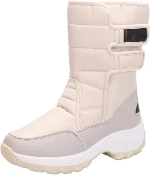 Snow Boots Women Winter Shoes Water-proof Insulated with Hook Loop Warm Fleece Lined Mid Calf Boots Anti Slip Ankle Boots Fashion Sneakers Outdoor Walking Shoes for Women Ladies Girls