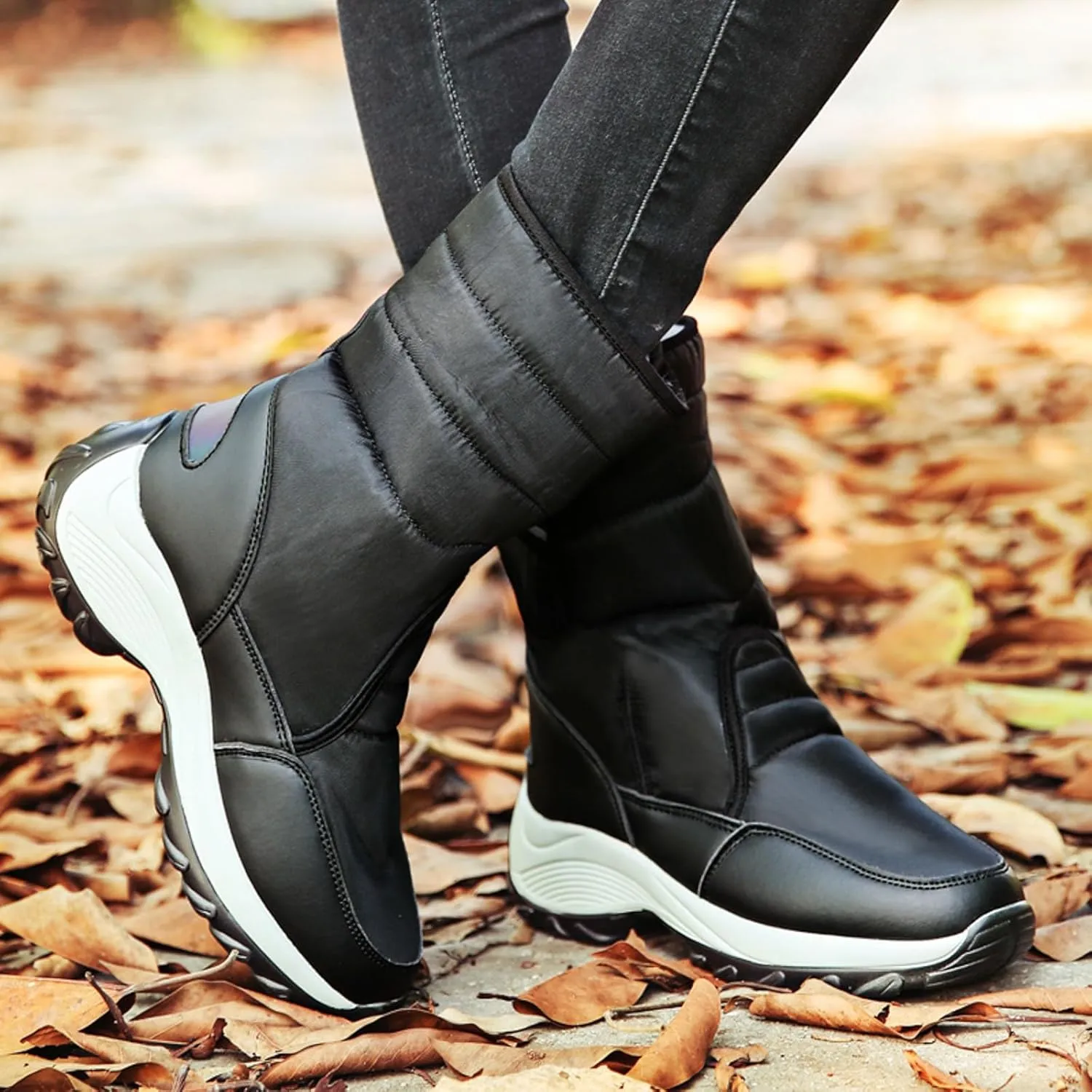 Snow Boots Women Winter Shoes Water-proof Insulated with Hook Loop Warm Fleece Lined Mid Calf Boots Anti Slip Ankle Boots Fashion Sneakers Outdoor Walking Shoes for Women Ladies Girls