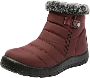 Snow Boots Womens Winter Ankle Boots for Ladies Fleece Lined Warm Booties Thickening Shoes Water Proof Zip Up Flat Sneakers Anti-Slip Outdoor Booties Comfortable Slip On Mid Calf Boots