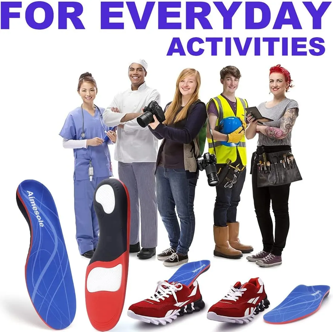 (Standing All Day) Heavy Duty Support 220 lbs Plantar Fasciitis Pain Relief Shoe Inserts Orthotic Insoles High Arch Support Gel Shoe Insoles Men Women