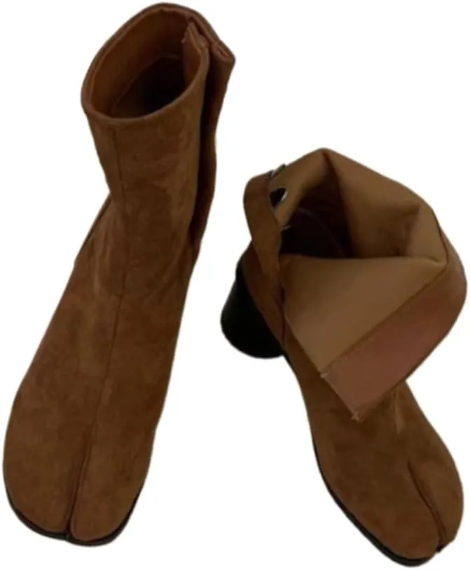 Tabi Shoes Boots Chelsea Combat Booties Leather Chunky Low Heel Split Toe Women Girls - Cute Casual Retro Neutral Comfortable Walking Lightweight All-Match for Daily Wear Travel Standing All Day