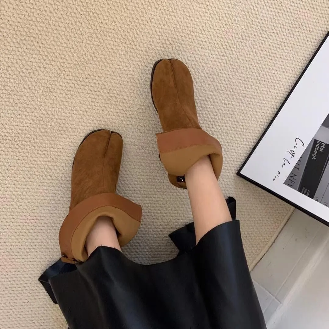 Tabi Shoes Boots Chelsea Combat Booties Leather Chunky Low Heel Split Toe Women Girls - Cute Casual Retro Neutral Comfortable Walking Lightweight All-Match for Daily Wear Travel Standing All Day