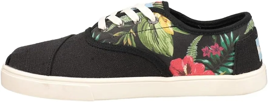 TOMS Womens Cordones Cupsole Floral Lace Up Sneakers Shoes Casual - Black