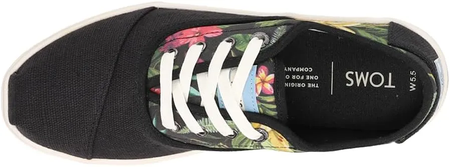 TOMS Womens Cordones Cupsole Floral Lace Up Sneakers Shoes Casual - Black