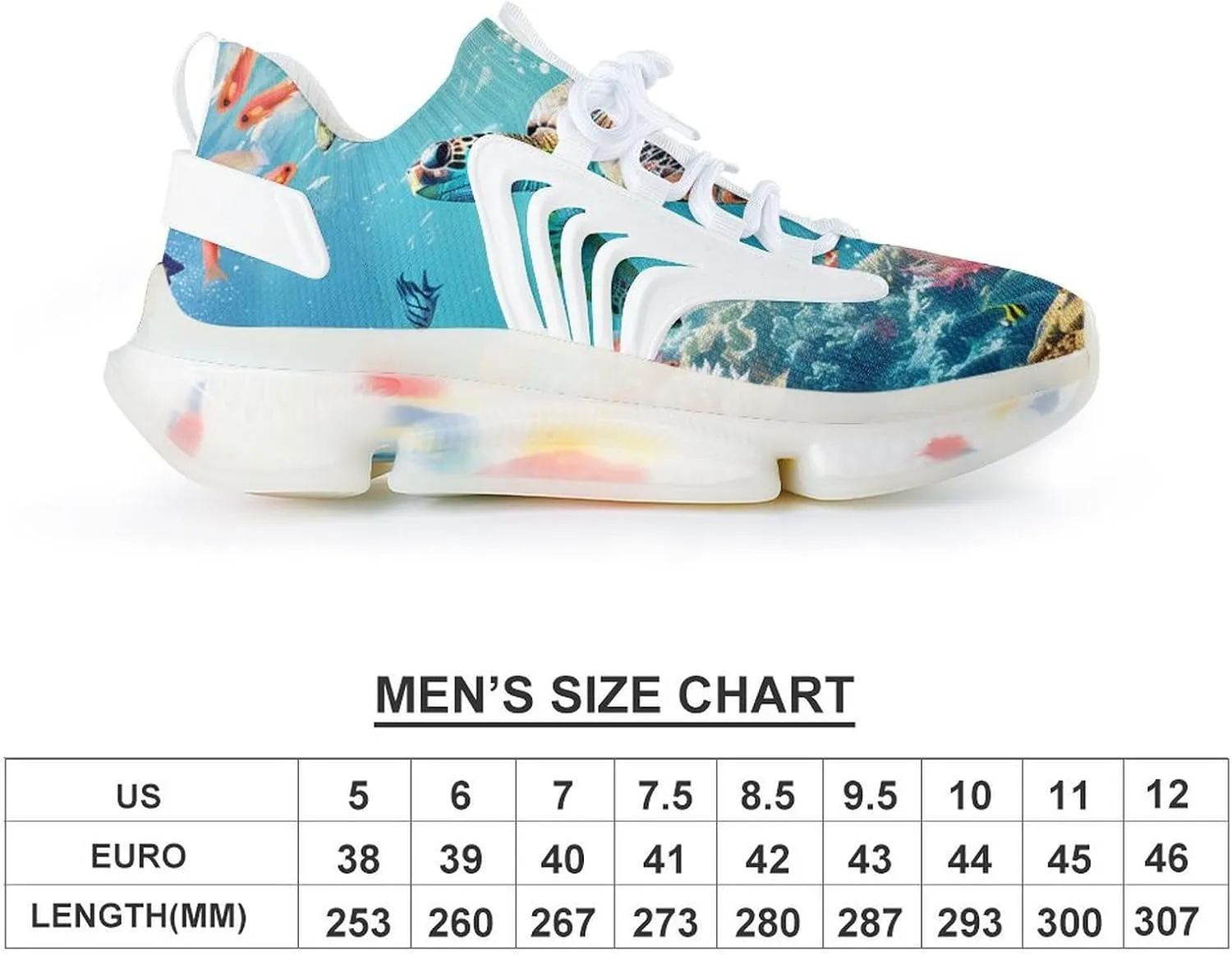 Turtles Fish Coral Tropical Ocean Men's Running Shoes Lightweight Walking Shoe Breathable Sneaker