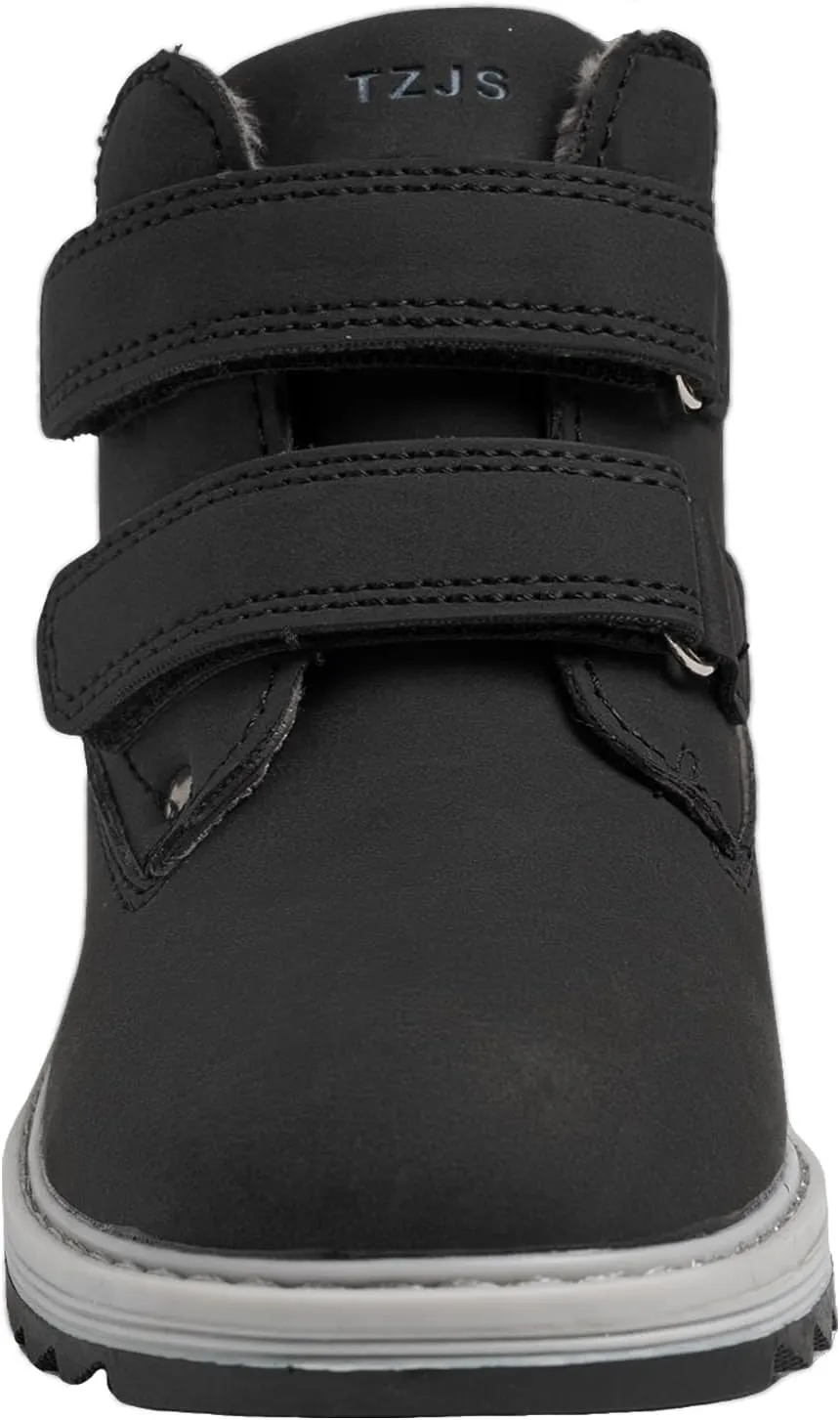 TZJS Kids' Hiking Work Boots for Boys Girls, Waterproof Outdoor Ankle Boots with Hook and Loop