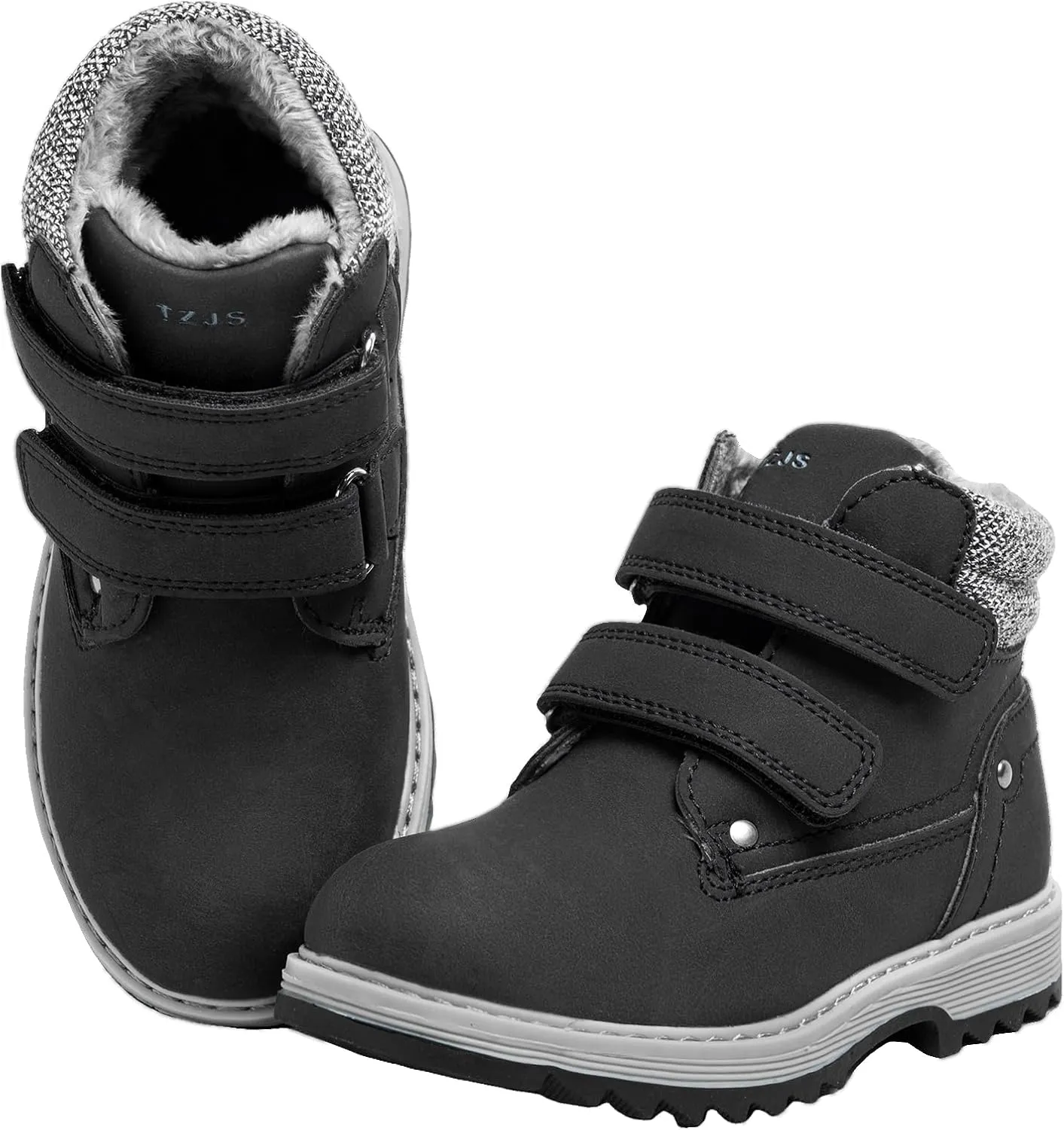 TZJS Kids' Hiking Work Boots for Boys Girls, Waterproof Outdoor Ankle Boots with Hook and Loop