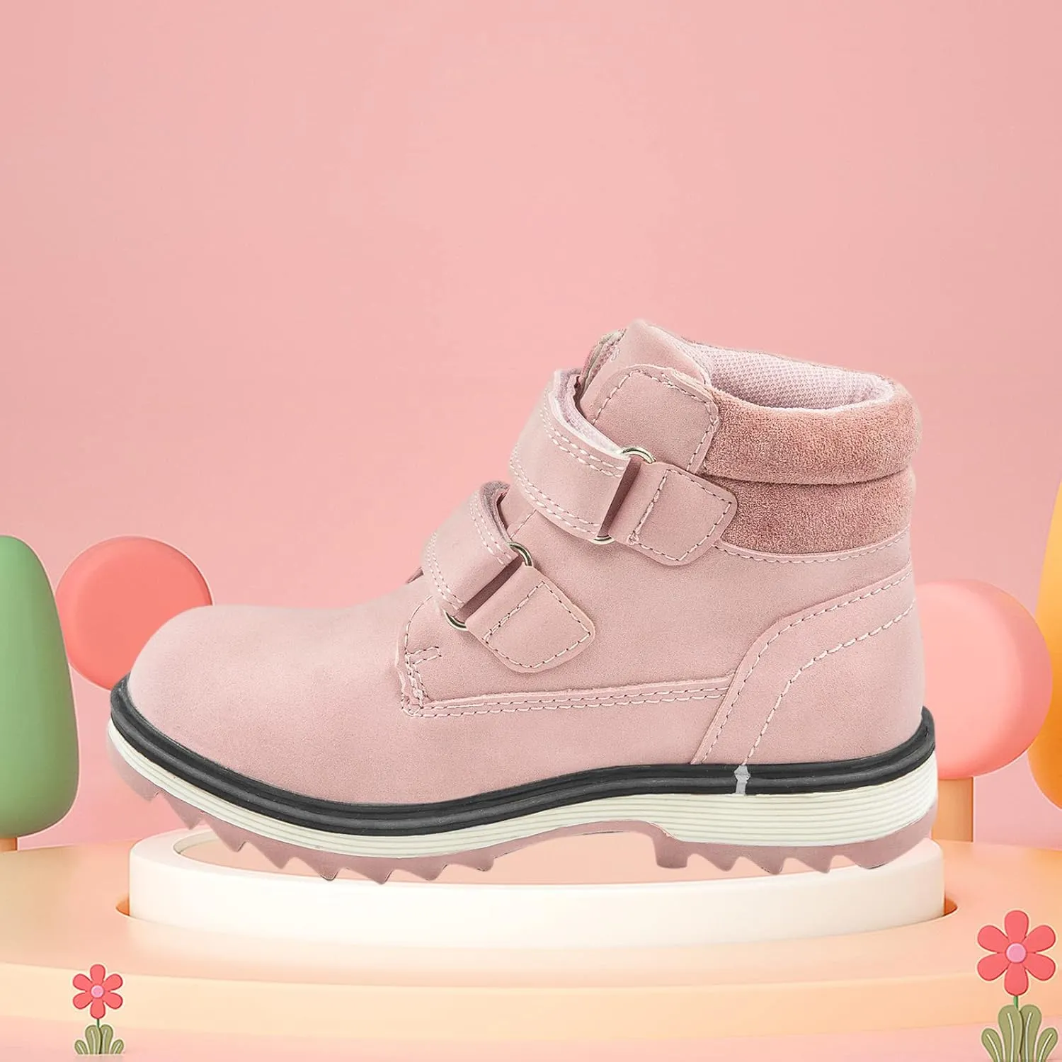 TZJS Kids' Hiking Work Boots for Boys Girls, Waterproof Outdoor Ankle Boots with Hook and Loop