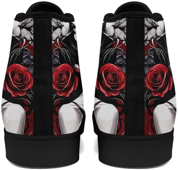 Unisex Fashion Skull High Top Sneakers Classic Lace-Up Canvas Shoes,Casual Cool Hip Hop Tennis Walking Shoes for Men Women