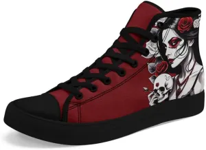 Unisex Fashion Skull High Top Sneakers Classic Lace-Up Canvas Shoes,Casual Cool Hip Hop Tennis Walking Shoes for Men Women