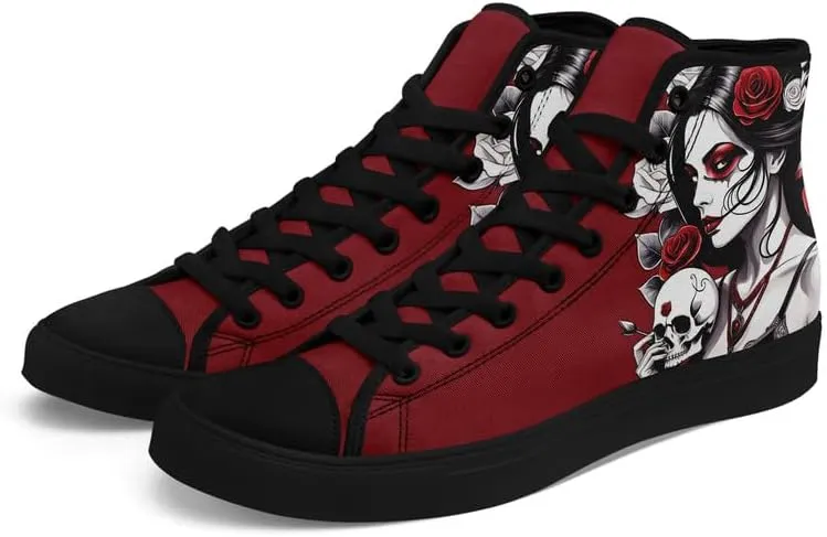 Unisex Fashion Skull High Top Sneakers Classic Lace-Up Canvas Shoes,Casual Cool Hip Hop Tennis Walking Shoes for Men Women