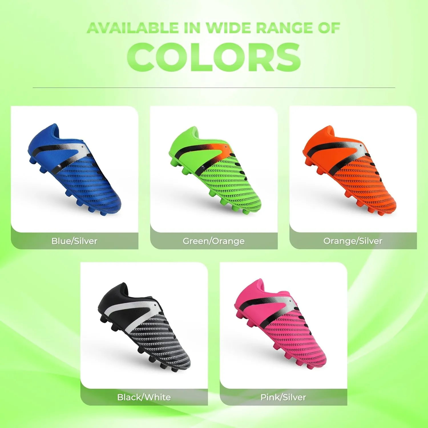 Vizari Impact Firm Ground Kids Soccer Cleats | Lightweight & Durable Girls and Boys Soccer Cleats with Excellent Traction | Unisex Football Shoes with Padded Heel & Anti-Stretch Lining