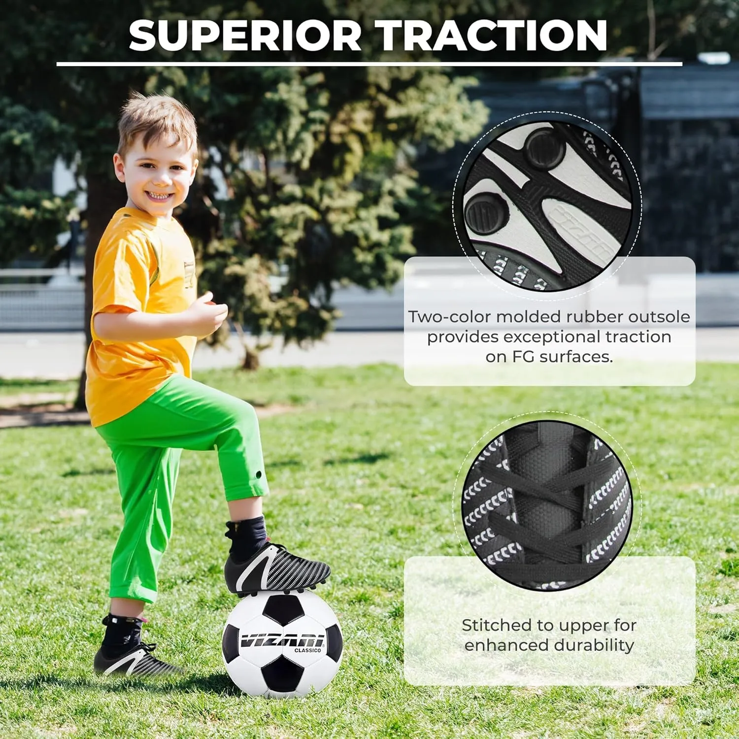 Vizari Impact Firm Ground Kids Soccer Cleats | Lightweight & Durable Girls and Boys Soccer Cleats with Excellent Traction | Unisex Football Shoes with Padded Heel & Anti-Stretch Lining