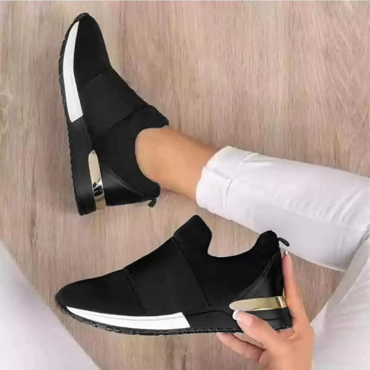 Wedge Fashion Sneakers for Women 2023 Black Slip On Tennis Shoes with Black Soles Nurse Shoes Wide Width for Women Womens Sneakers Black Sole Walking Shoes for Women with Arch Support and Comfort
