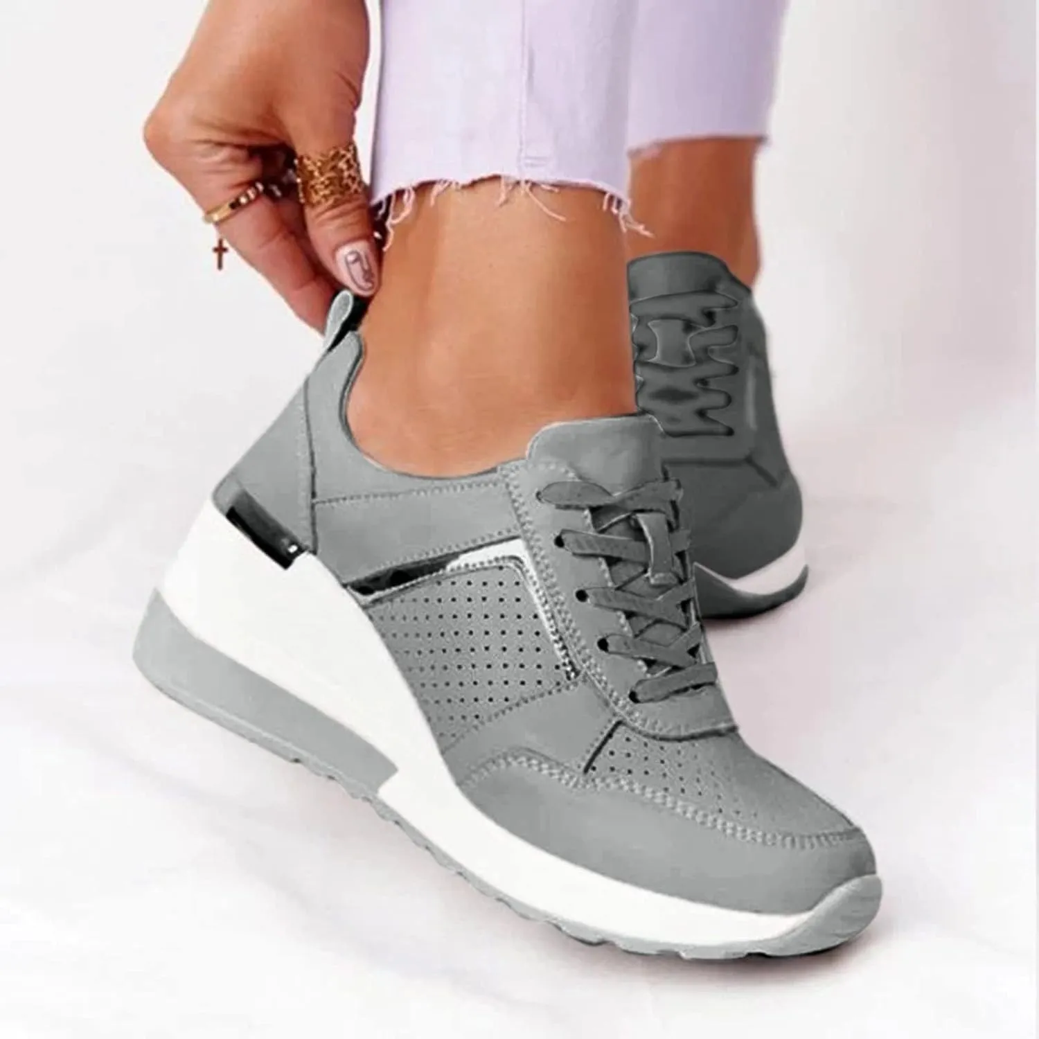 Wedges Sneakers for Women Pull On Sneakers Womens with Good Arch Support Black Shoes Women Dressy Closed Toe Black High Top Sneakers for Women Black Non Slip Tennis Shoes for Women