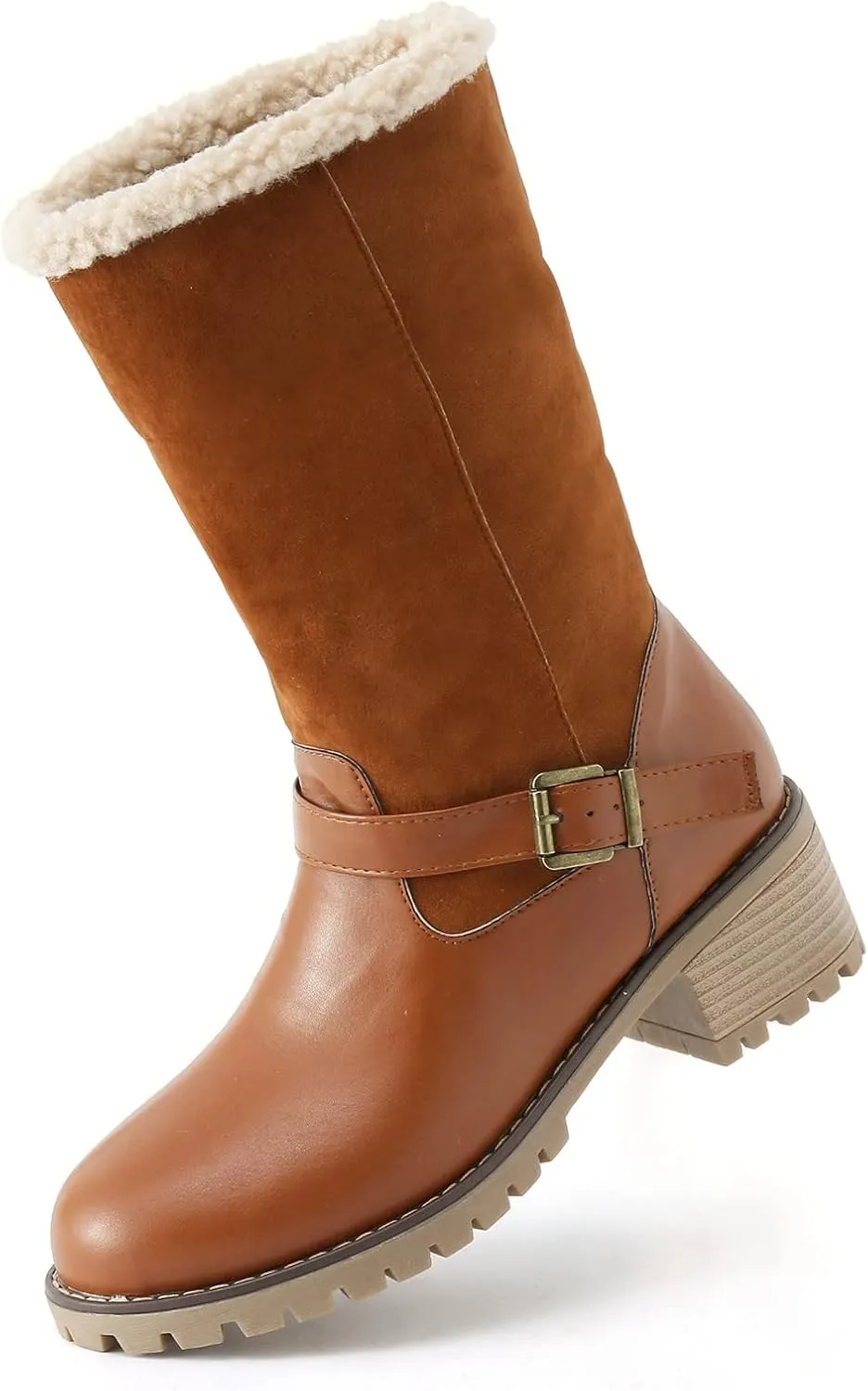 Winter Snow Boots for Women Block Heel Boots Female Mid Calf Boots Winter Warm Cotton Lace up Comfortable Boots